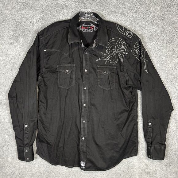 Wrangler Rock 47 Men’s XXL Western Snap Shirt Black Embroidered - Picture 1 of 10